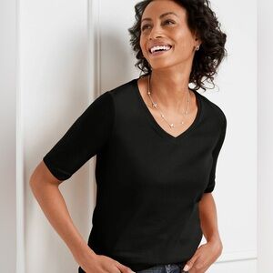 Talbots Black PIMA V-NECK TEE size XL